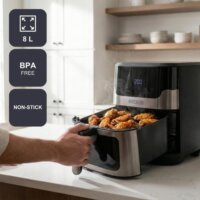 Black+Decker BXAF8001E AirFryer Forrólevegős sütő 8L 1700 Watt - Fekete / Ezüst