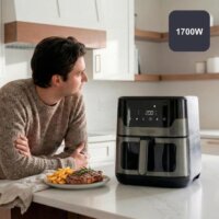 Black+Decker BXAF8001E AirFryer Forrólevegős sütő 8L 1700 Watt - Fekete / Ezüst