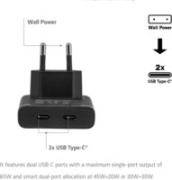 Club 3D CAC-1935 2x USB-C Hálózati Gyorstöltő Adapter 65W - Fekete