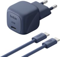 Belkin WCA008kq2MGR-B6 GaN USB-C Hálózati Gyorstöltő Adapter 30W + USB-C Kábel 2m - Kék