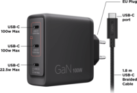 Lenovo 40AW100BEU Multi-Port USB-C GaN Laptop Töltő Adapter (100W / 20V / 5A) - Fekete