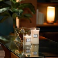 WoodWick White Teak - Fehér Teakfa Illatgyertya 275g - Bézs