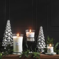 WoodWick White Teak - Fehér Teakfa Illatgyertya 275g - Bézs