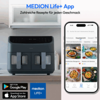 Medion MD11760 Life P20 AirFryer Okos Forrólevegős sütő 2 x 4,35L 2600 Watt - Fekete
