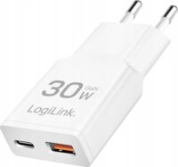 Logilink PA0348 USB-A / USB-C GaN Hálozati Gyorstöltő Adapter 30W - Fehér
