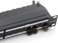 Equip 326424 Cat6A patch panel 24 port, 1U, fekete, árnyékolt