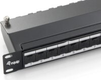 Equip 326424 Cat6A patch panel 24 port, 1U, fekete, árnyékolt
