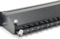 Equip 326424 Cat6A patch panel 24 port, 1U, fekete, árnyékolt