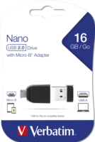 Verbatim 16GB Nano USB 2.0 Pendrive - Fekete + OTG Adapter