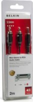 Belkin Portable JACK - RCA kábel 2m (3.5mm jack apa - 2xRCA apa) - Fekete