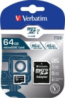 Verbatim Pro 64GB micro SDXC UHS-I CL10 memóriakártya + Adapter