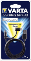 Varta 2 in 1 USB --> Lightning / Micro USB kábel 1 m Fekete