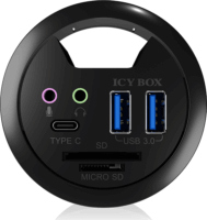 IcyBox USB 3.0 Hub (2+1 port + audió + SD reader) Fekete