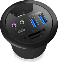 IcyBox USB 3.0 Hub (2+1 port + audió + SD reader) Fekete