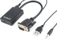 Gembird VGA apa + 3.5mm Jack - HDMI anya adapter - Fekete