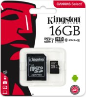 Kingston 16GB Canvas Select microSDHC UHS-I CL10 memóriakártya + Adapter