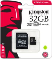 Kingston 32GB Canvas Select microSDHC UHS-I CL10 memóriakártya + Adapter