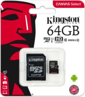 Kingston 64GB Canvas Select microSDXC UHS-I CL10 memóriakártya + Adapter