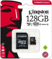 Kingston 128GB Canvas Select microSDXC UHS-I CL10 memóriakártya + Adapter