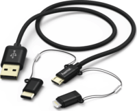 Hama 183348 USB-A - USB-C + Micro USB + Lightning (apa - apa) kábel 1m - Fekete