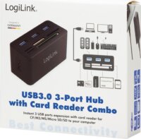 Logilink CR0042 USB 3.0 HUB (3 port) + Kártyaolvasó Fekete
