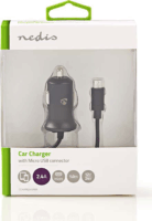 Nedis Autós töltő Fix MicroUSB kábellel (5V / 2400mA) Fekete
