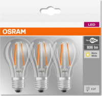Osram Base Classic 7W E27 LED körte izzó filament - Meleg fehér (3db)