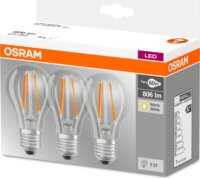 Osram Base Classic 7W E27 LED körte izzó filament - Meleg fehér (3db)