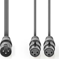 Nedis COTH15025GY15 XLR apa - 2x XLR anya kábel 1.5m - Fekete