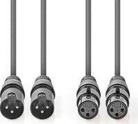 Nedis XLR - XLR Egyensúlyozott audiokábel 3m (2xXLR apa - 2xXLR anya) Szürke