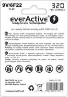 everActive Professional Line 6F22 9V 320 mAh Ni-MH Újratölthető elem (1 db / csomag)
