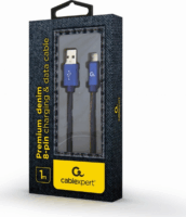 Gembird Premium Jeans (Denim) USB-A apa - Lightning apa Adat- és töltőkábel 1m - Kék