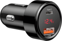 Baseus Magic Series PPS Autós USB-A + USB-C gyorstöltő digitális kijelzővel 45W Fekete