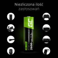 Green Cell GR05 Ni-MH 2600mAh Újratölthető AA HR6 Ceruzaelem (2db/csomag)