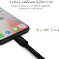 GCmatte USB apa - Lightning apa Lapos iPhone töltőkábel 25cm - Fekete