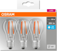Osram Base E27 60 7W LED körte izzó - Hideg fehér (3 db)
