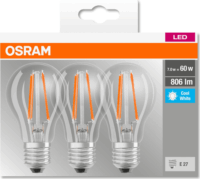 Osram Base E27 60 7W LED körte izzó - Hideg fehér (3 db)