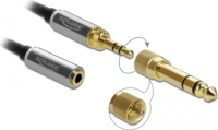 Delock JACK - JACK Sztereó hosszabbító kábel 6.35 mm csavaros adapterrel 3m (3.5mm 3 pólusú apa  anya)