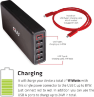Club3D Hálózati 4xUSB-A + USB-C töltő 111W Fekete