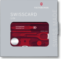 Victorinox SWISS CARD Lite Utazó készlet - Átlátszó Piros