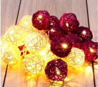 Iris Elemes rattan LED Gömb Fényfüzér 4m - Meleg Fehér/Lila