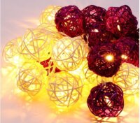 Iris Elemes rattan LED Gömb Fényfüzér 4m - Meleg Fehér/Lila