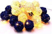 Iris Elemes rattan LED Gömb Fényfüzér 4m - Fehér/Kék