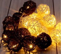 Iris Elemes rattan LED Gömb Fényfüzér 4m - Fehér/Barna