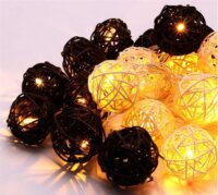 Iris Elemes rattan LED Gömb Fényfüzér 4m - Fehér/Barna