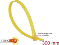 DeLOCK Újrahasznosítható hőálló kábel kötegelő/kábelrendező 300 x 7.6 mm Sárga (100db)