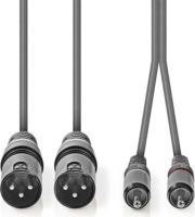 Nedis XLR - RCA audiokábel 1.5m (2xXLR 3 tűs apa - 2xRCA apa) Szürke