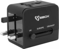 Sbox TA-23 Hálózati 2xUSB utazó adapter 2.1+1A Fekete