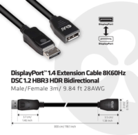 Club3D DisplayPort 1.4 - DisplayPort 1.4 Hosszabbító kábel 3.0m Fekete