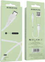 Borofone USB apa - Lightning apa iPhone töltőkábel 3m - Fehér